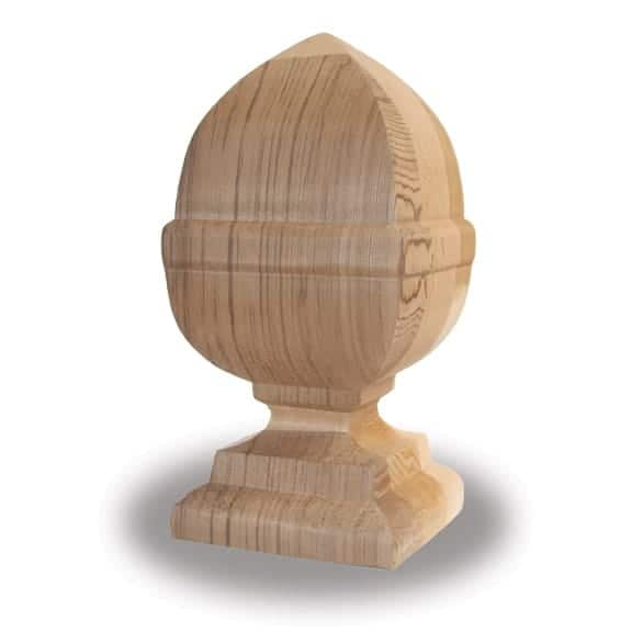 French Acorn Post Finial – Western Red Cedar, Fits 4x4 Wood Post