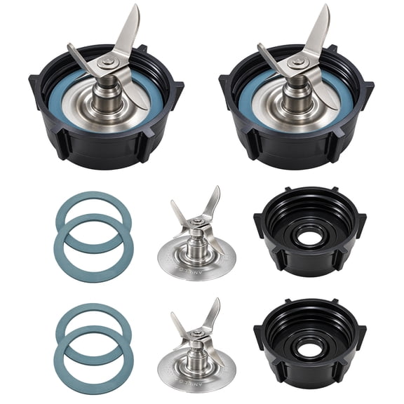 SUSWIM Aftermarket Blender Replacement Parts, 2 Sets Ice Crushing Blade Kit Compatible with Oster Blenders, Includes 4-Point Blades, Jar Base Caps & Rubber O Ring Seal Gaskets