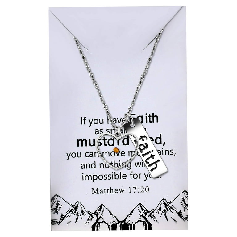 Uloveido Stainless Steel Faith Mustard Seed Pendant Necklace Charms Christian Necklaces Packed with Gift Box Y1030 (Heart), Women's, Size: One size