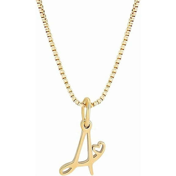 Dainty Golden Initial Necklace Handwriting Style Letter A-Z Necklace 18"with 2"extender Tiny Heart Initial Box Chain Necklace Cute Personalized