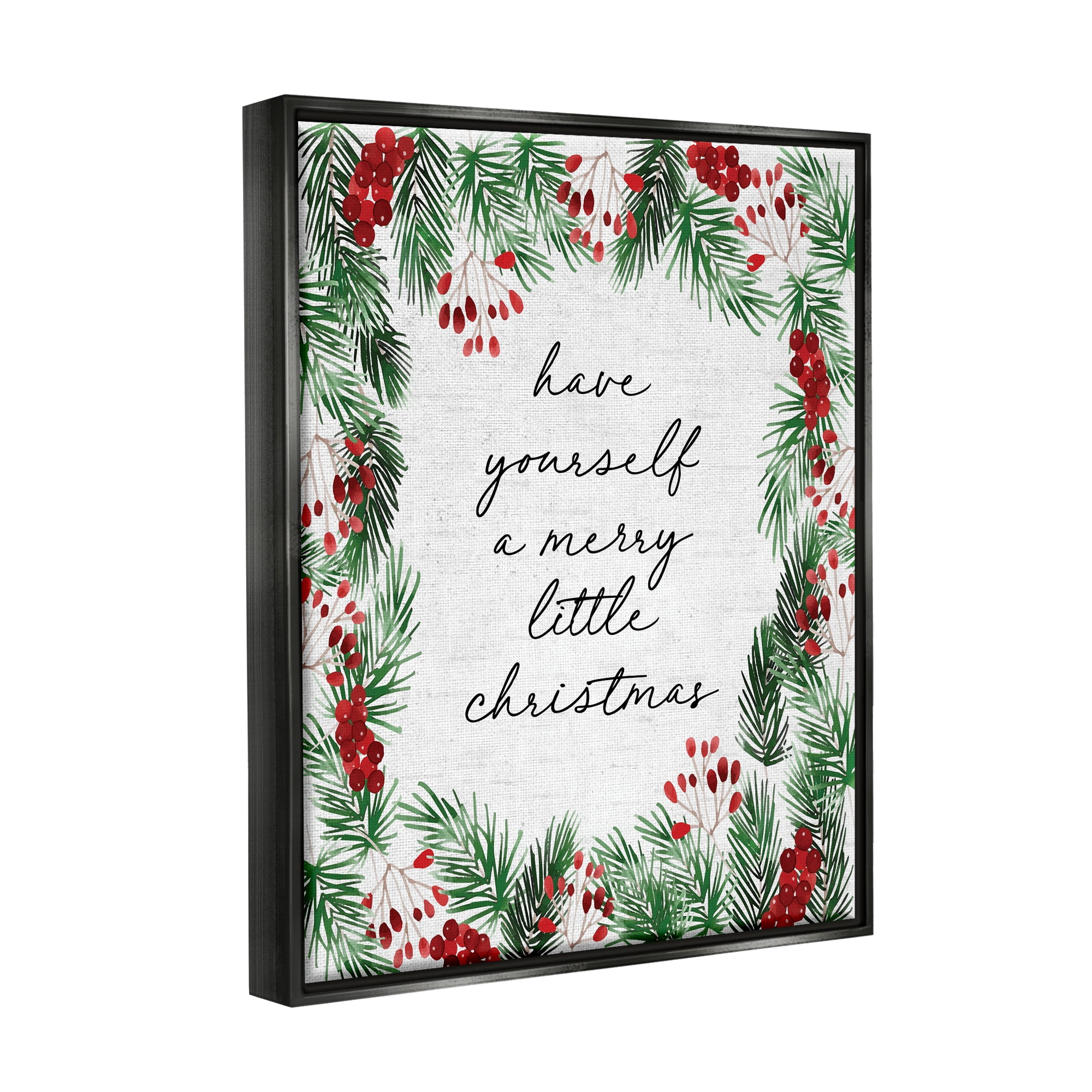 Stupell Industries Merry Little Christmas Script Holiday Painting Black Floater Framed Canvas Art Print Wall Art, 25 x 31