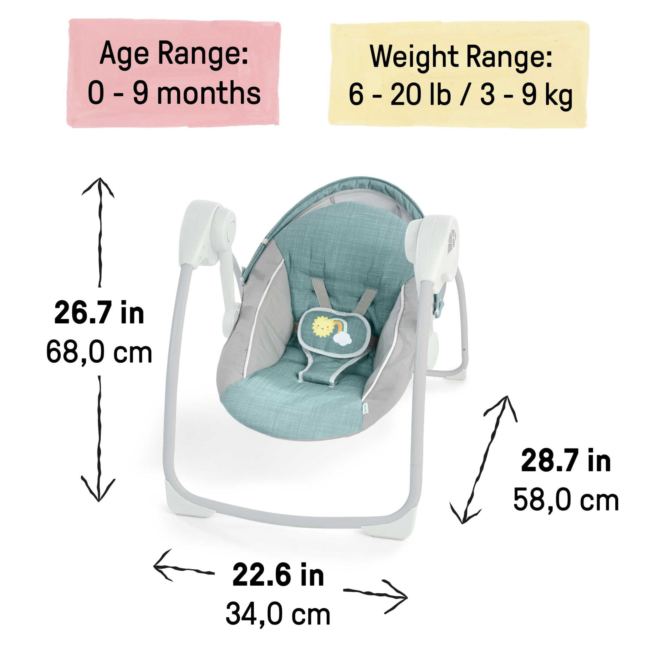 Ingenuity Sun Valley Portable Baby Swing with Canopy, Unisex, Ages 0-9 Months