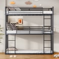 thumbnail image 2 of JIAXIA 1500LBS Triple Bunk Bed, Bunk Bed Twin Over Twin Over Twin, Triple Bunk with 2 Ladders, Metal Bed Frame with Guardrails for Bedroom, No Box Spring Needed, Black, 2 of 6