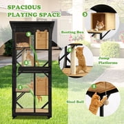 Magic Union Catio Outdoor Cat Enclosure, 4 Tiers Cat House with Waterproof Roof, Indoor Cat Cage with Wheels and Removable Floor, Large Outside Wood Cattio Kitty with Resting Box(Black)