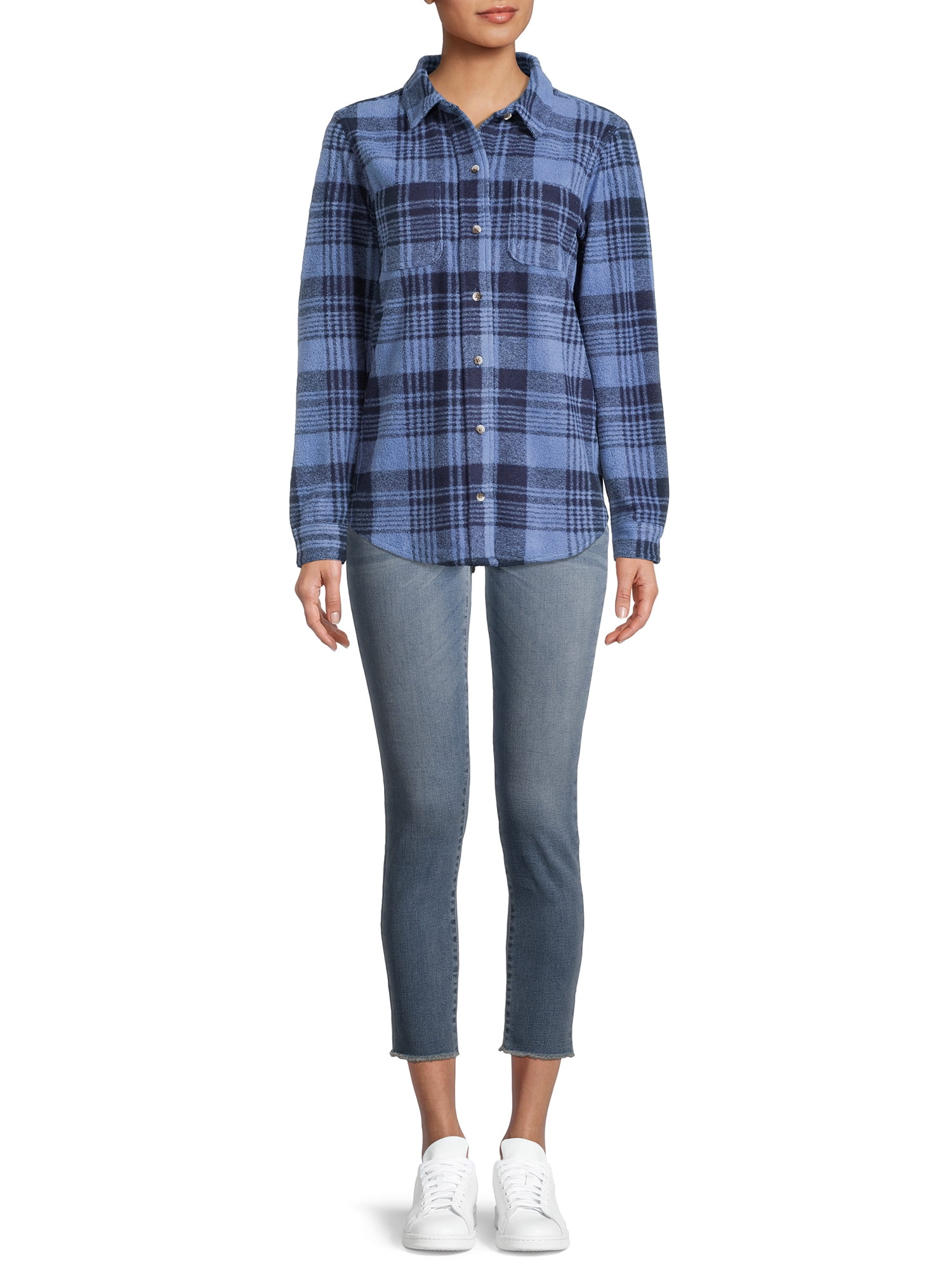 time and tru women's knit cozy button front shirt