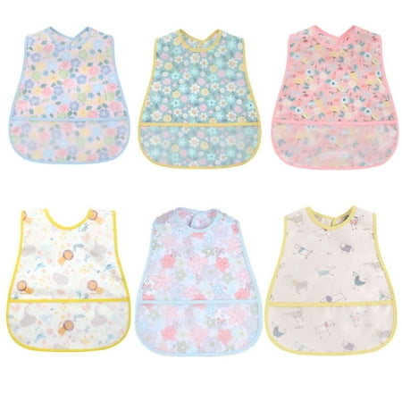 

Baby Bibs Toddler Bib for Boys Girls - 6 Pack Feeding Bib with Crumb Catcher Pocket Waterproof Adjustable Snaps Washable 6-36 M