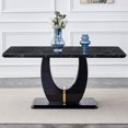 thumbnail image 3 of 63" Faux Marble Dining Table for 6 ,Sudica Faux Marble Dining Room MDF Table with U-Shaped Bracket Support, Black, 3 of 9