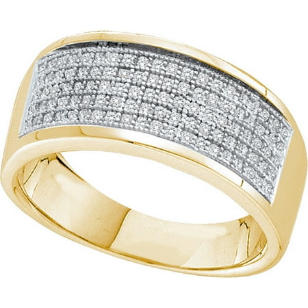 10k Yellow Gold Mens Round Diamond Micropave Wedding Anniversary Band Ring (.33 cttw.)