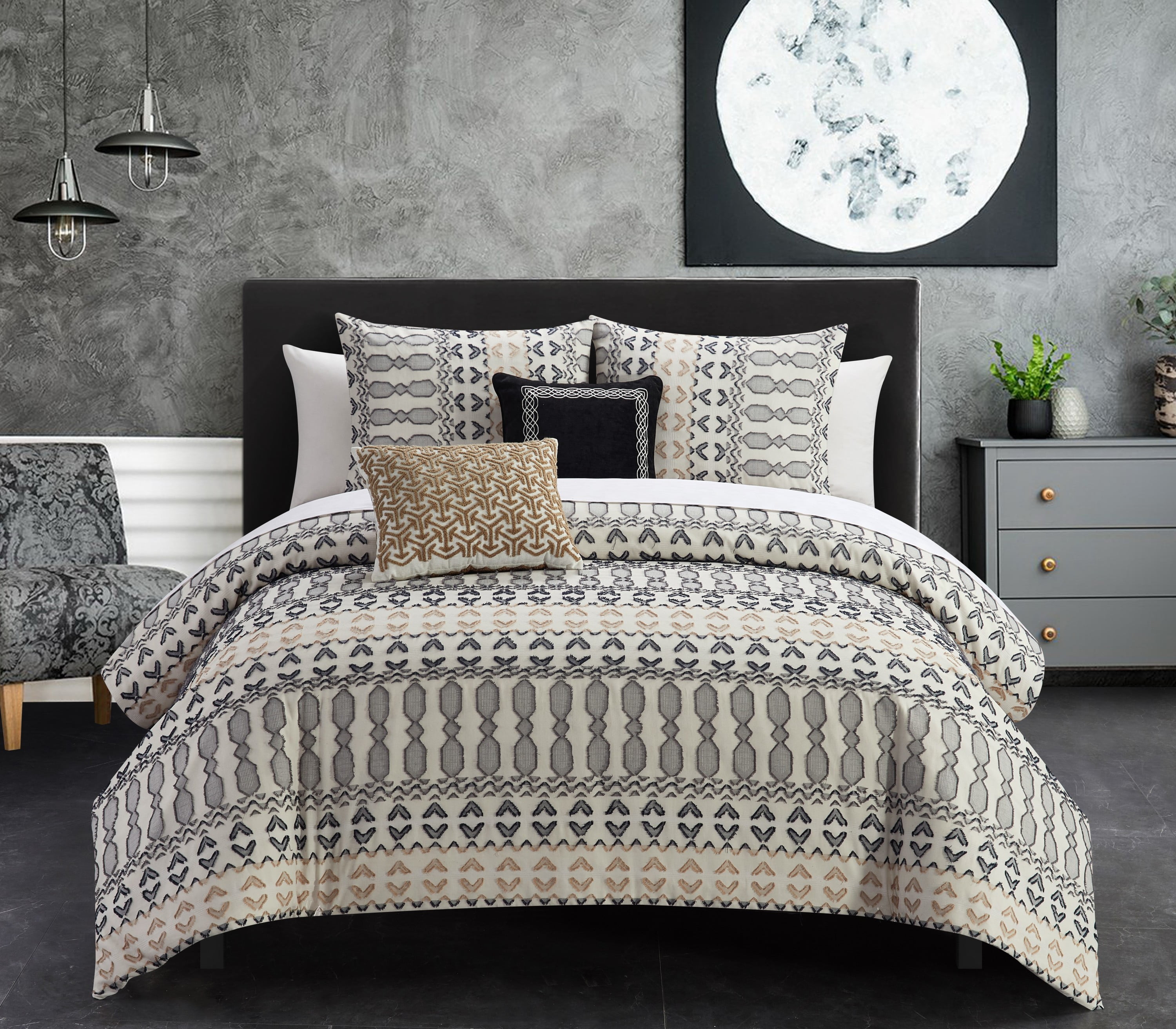 BEAUTIFUL MODERN CHIC BLACK TAUPE BEIGE ART ABSTRACT GREY COMFORTER SET & SHEETS 