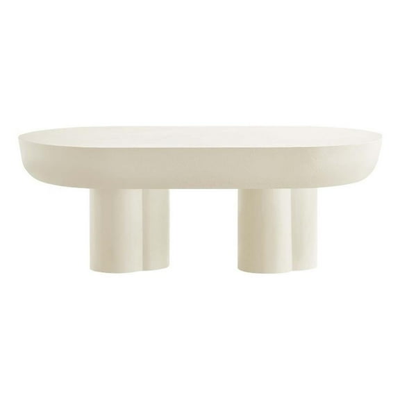 Pemberly Row Contemporary Oval Concrete Coffee Table in White