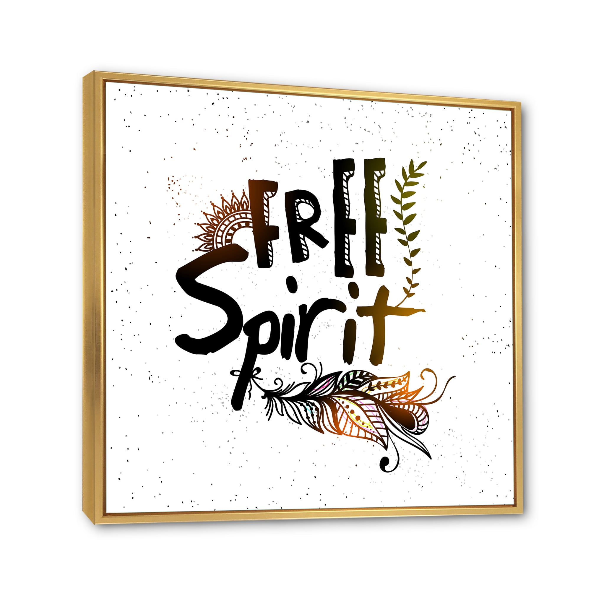 Designart 'Free Spirit Ethnic Feather' Bohemian & Eclectic Framed Canvas Wall Art Print