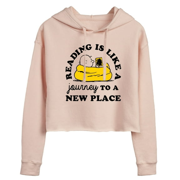 Peanuts - Reading Is Like A Journey To A New Place - Juniors Cropped Pullover Hoodie