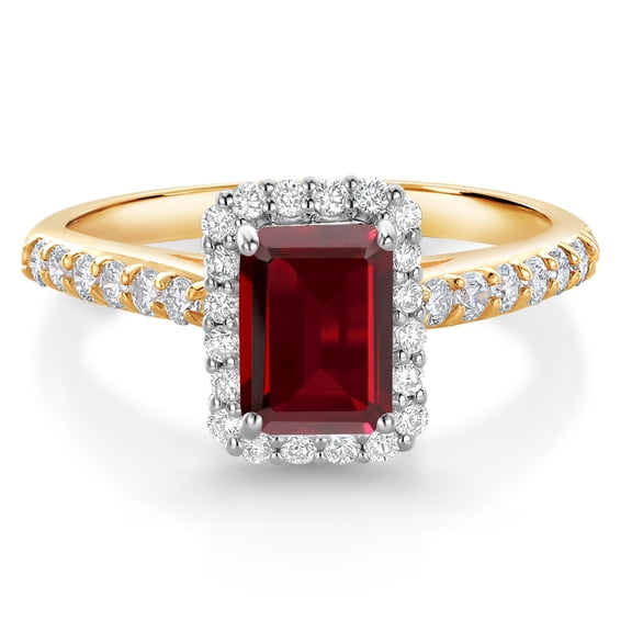 Gem Stone King 2.14 Ct Red Garnet G/H Lab Grown Diamond 10K Yellow and White Gold Halo Engagement Ring (Size 7)