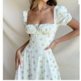 thumbnail image 1 of Mialoley Robe Fendue pour Femmes, Imprimé Floral Col Carré Jupe à Manches Courtes, 1 of 2