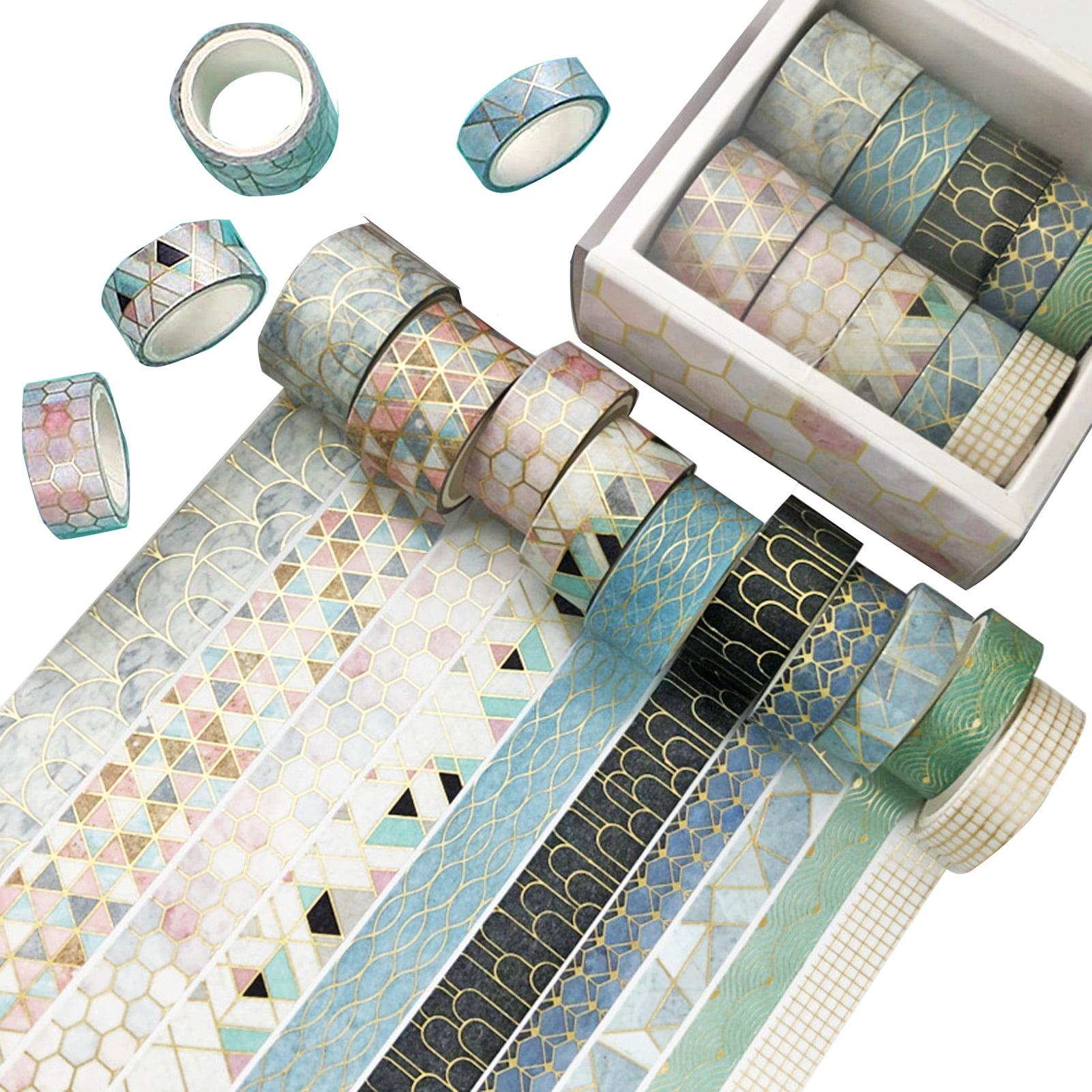 Green Decorative Masking Adhesive Tape Stickers Set with Exquisite Box for Traveler Notebook Journal Scrapbook Crafting Photo Album Washi Tape