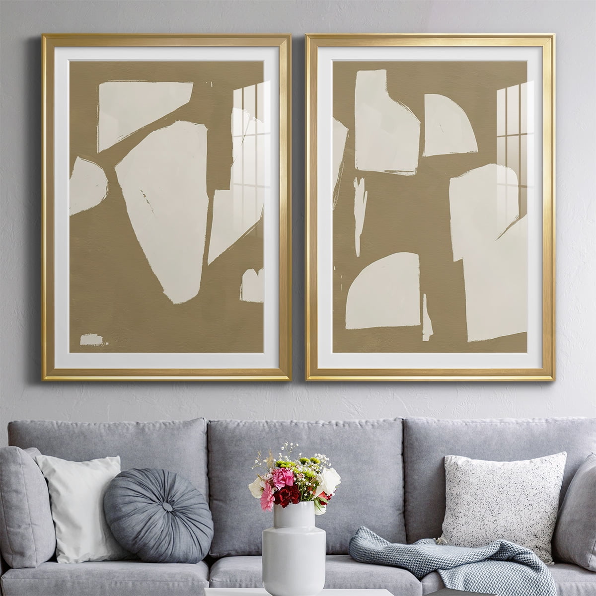 Wexford Home Chunky Abstract III Premium Framed Print, 22.5" x 30.5" - Ready to Hang, Gold (Set of 2)