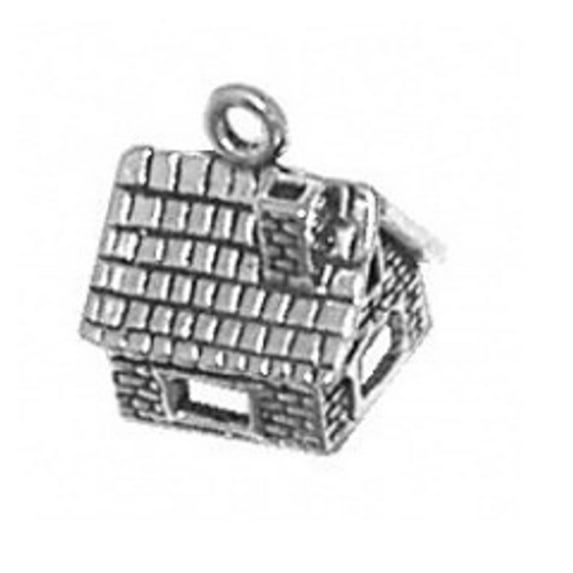 Sterling Silver 30" .8mm Box Chain 3D Hollow Brick House Home Chimney Pendant Necklace