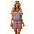 thumbnail image 6 of CHIUNL Summer Dresses for Women, V Neck Short Sleeve Ethnic Floral Mini Dress with Pockets, Casual Boho T-Shirt Dress, Fashion Vacation Outfits for Beach, Women Clothing (Pink S), 6 of 8