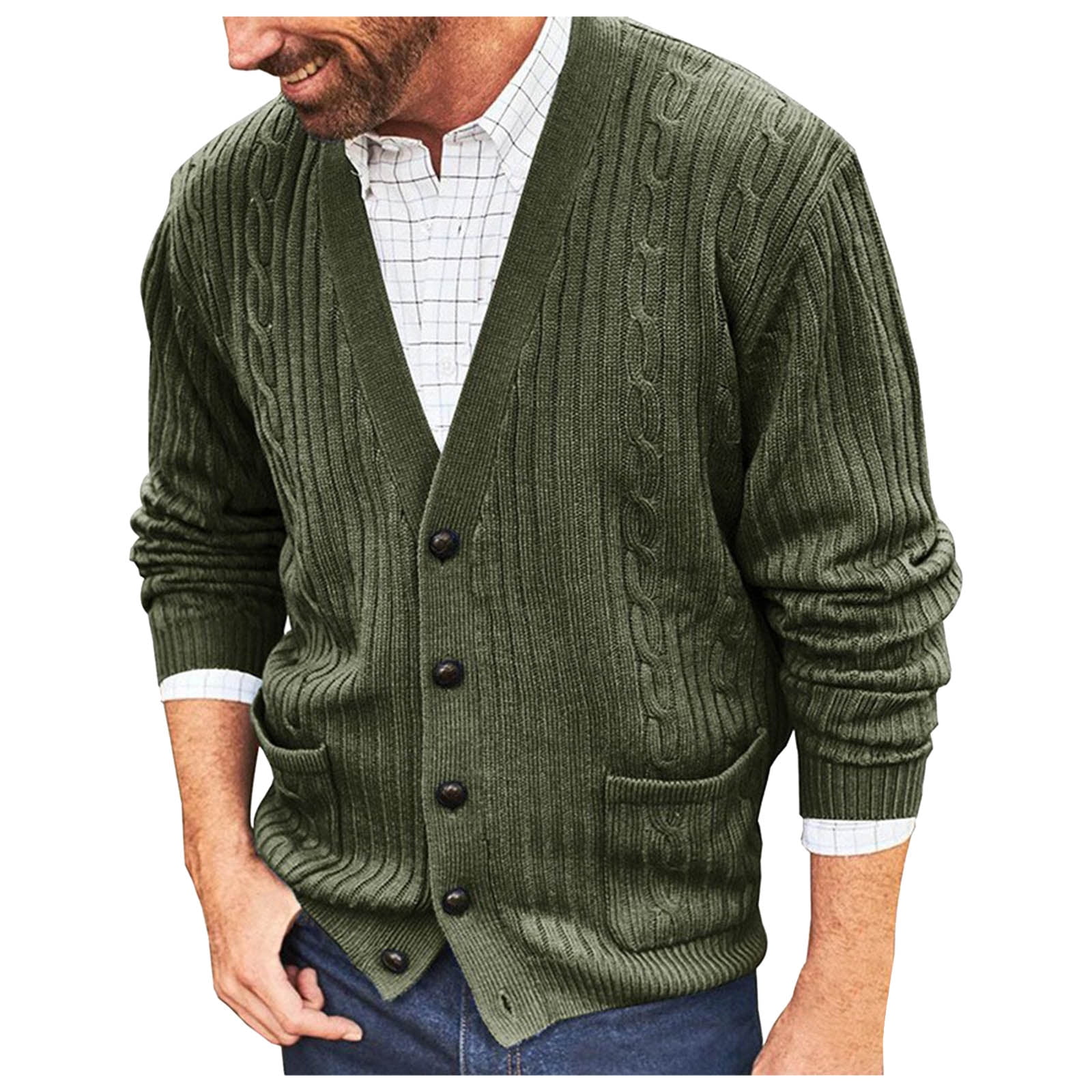 ketyyh-chn99 Cardigan For Men Mens Knit Cardigan Sweater Stand Color ...