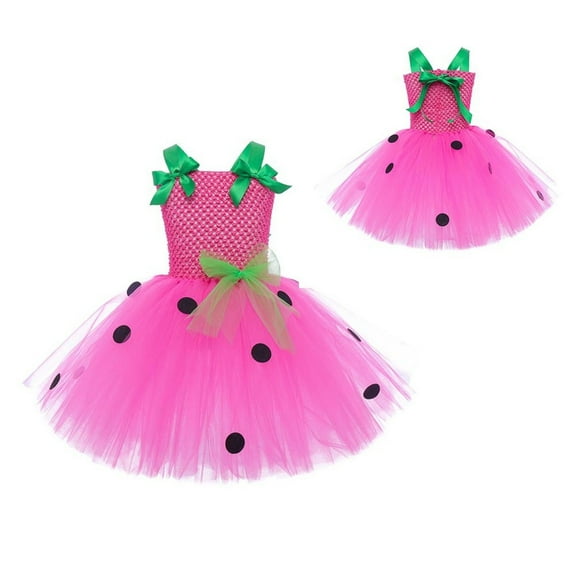 EnJoCho Girls Strawberry Print Tutu Tulle Dress for Halloween Holiday Par𝗍y Stage Performance Role Play Dance Dress Fashion Short Sleeve Outfit Photo Dress