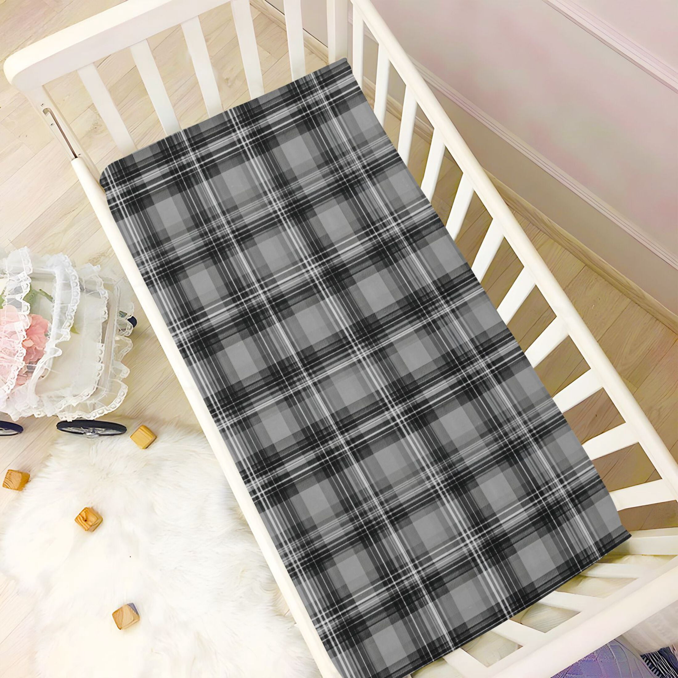 Baby Essentials 52”x 28”- Standard Cotton-like Modal Elastic- Gray-black Pattern Design Crib Sheets for Newborns and Toddlers