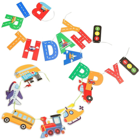 SASABAXI Colorful Birthday Banner 1Set Party Decorations Transportation Style Flag Garland For Photoshoot