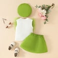 thumbnail image 4 of SJLDQY Toddler Outfits for Girls for Sleeveless Ribbed Tops T Shirt Bowknot Skirts Hat Set Green 9-12 Months, 4 of 7