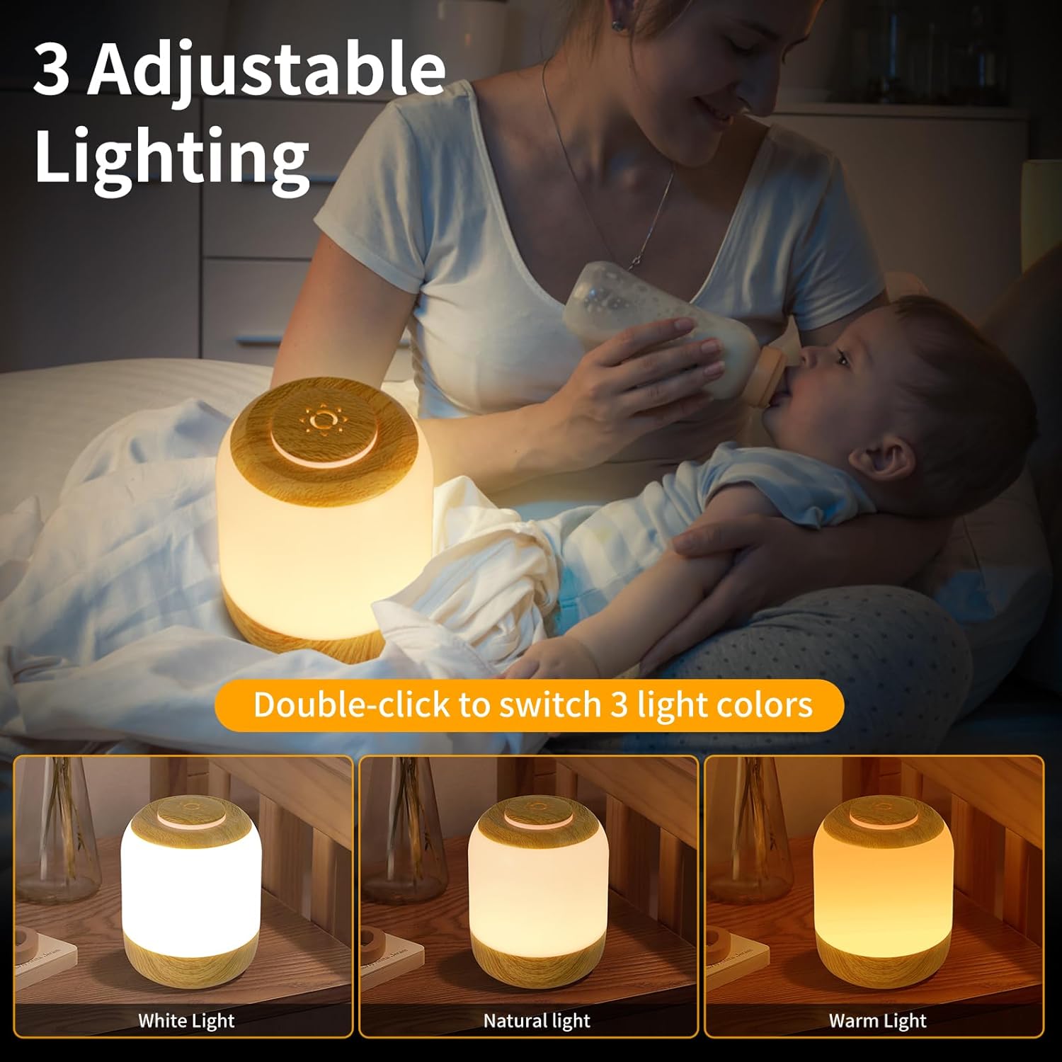 XIHAMA Eye Caring Soft Night Light, Touch night light for Baby, Kids and Adults, Portable Bedside Lamp, 3 Colors, Dimmable, USB Rechargeable Warm/Cold Night Light for Bedrooms, Baby Nursery and Sleep