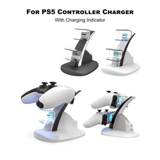 PS5 Controller Charger With USB Charging Ports And AC Outlets, RGB DualSense Charging Station Dock For Dual Ps 5 Controller With Headset Holder In | Whizz