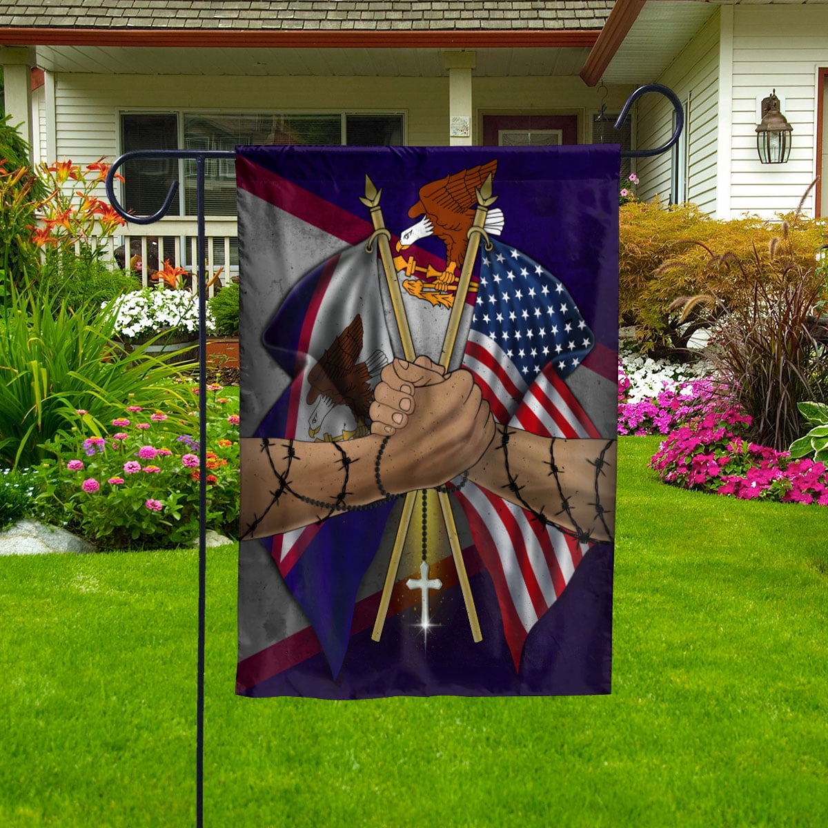 Flags American Samoan Handshake American Flag Friendship USA American Samoa Samoan Part House Flag, Double-Sided Decorative Outdoor Flag, Patriotic Polyester Yard Flag 29.5 x 39.5 in