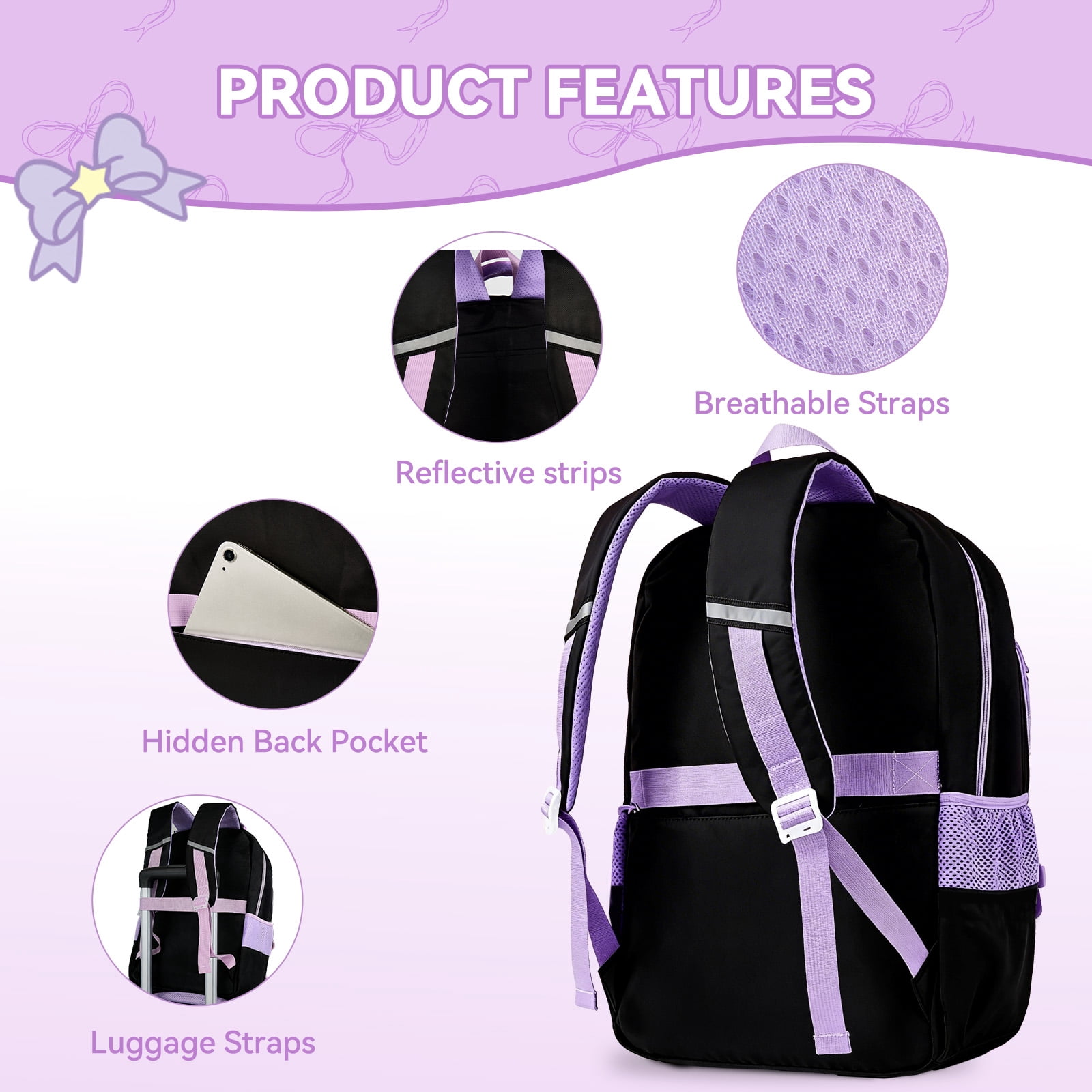 Inadays School Backpack Set Cute Bookbag Set for Elementary Preschool Middle