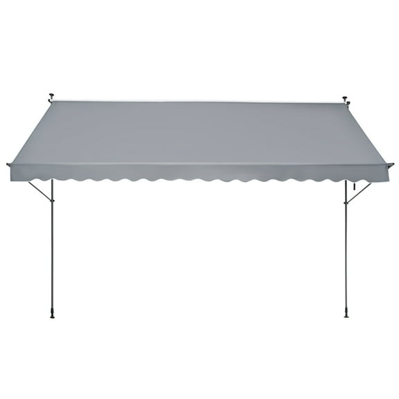 KFFKFF 178 x 47" Retractable Patio Awning, Manual Crank Handle Sunshade Shelter, Outdoor Canopy for Deck, Adjustable Height Ranging 86 to 122 in, Suitable for Patio/Balcony/Yard, Dark Gray
