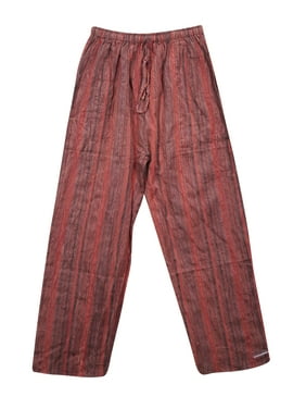 Mogul Harem Pant Cotton Red Striped Loose Trouser Unisex Elastic Waist Handloom Pants Yoga Meditation