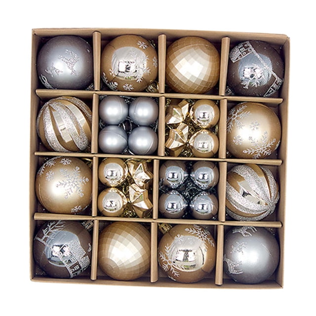Juego de 44 Piezas de Adornos de Bolas de Navidad, Gotas Colgantes, Adornos Colgantes Livianos para de Navidad para Halloween, Cafés Y Vacacione Gris Champán Dorado