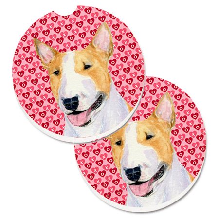 

Bull Terrier Hearts Love & Valentines Day Portrait Set of 2 Cup Holder Car Coaster