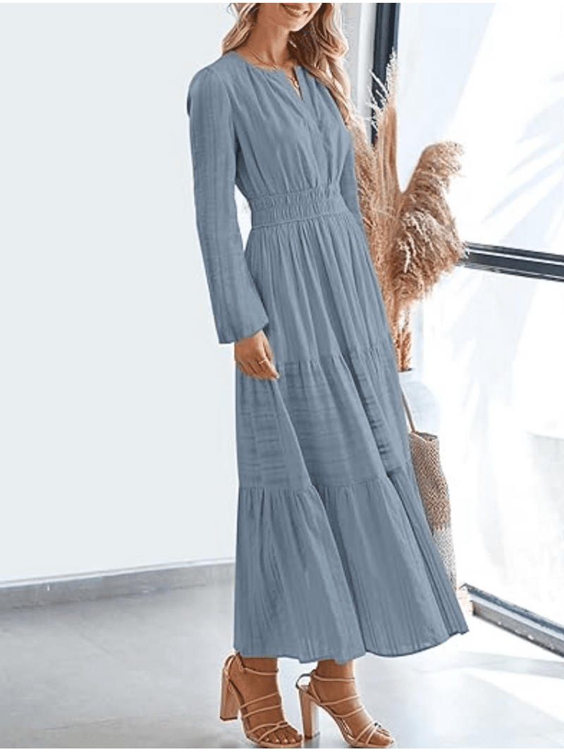 Womens Fall Dresses Casual Midi Maxi Dresses with Pockets Lightweight Long Sleeve V Neck Elastic Waist Wedding Boho Beach Dress - Walmart.com Womens Fall Dresses Casual Midi Maxi Dresses with Pockets Lightweight Long Sleeve V Neck Elastic Waist Wedding Boho Beach Dress - Walmart.com