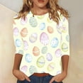 thumbnail image 2 of Pxiakgy Vente Chaude Femmes Chemises Manches 3/4 Lapin Mignon Ufs de Pâques Chemises Graphiques Printemps Confortables Basiques Colorés Blouse Printemps/été Col Rond Joyeuses Pâques Imprimé T-Shirt Décontracté Ample, 2 of 5