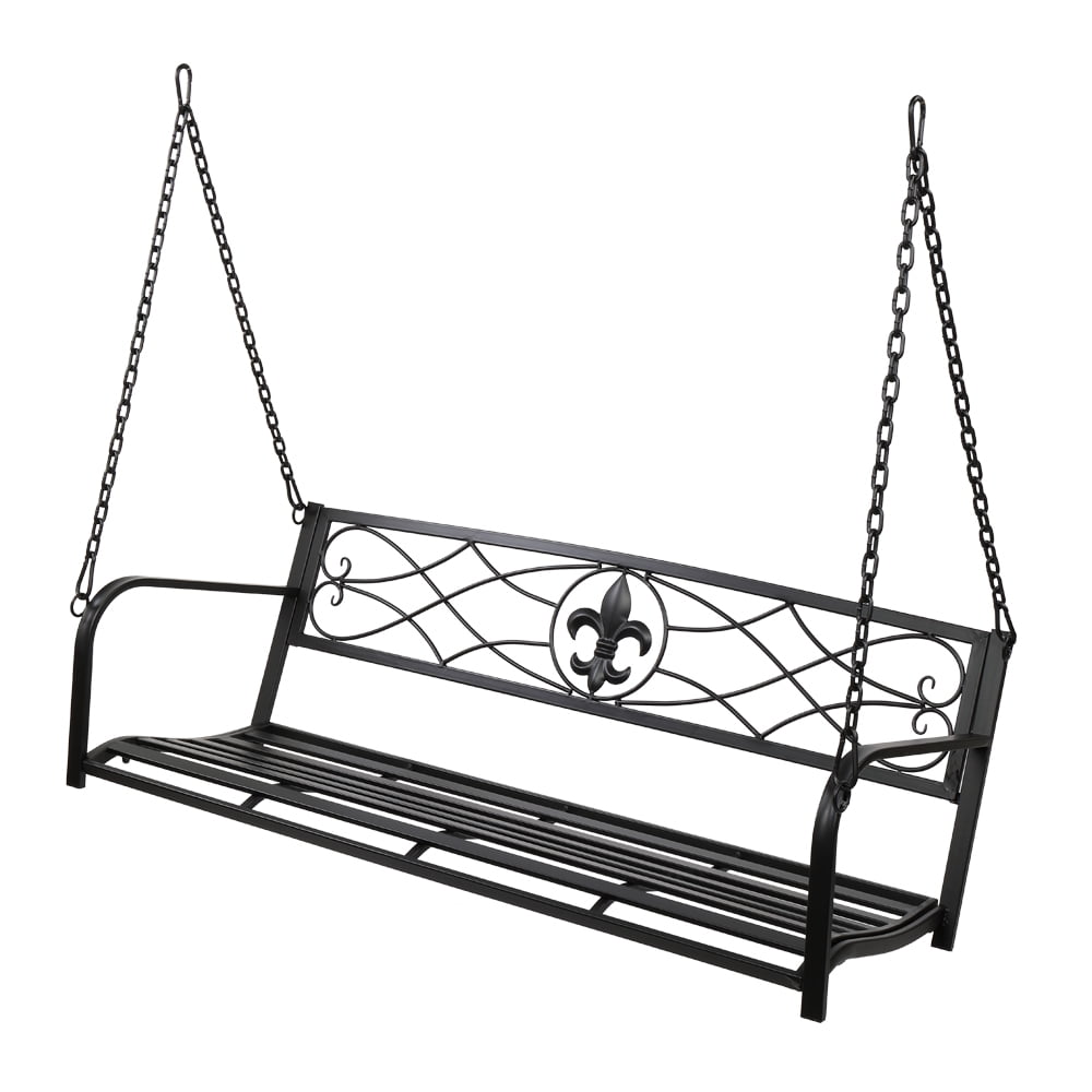 Outdoor Metal FleurDeLis Hanging Swing Bench Patio Chair Lounge