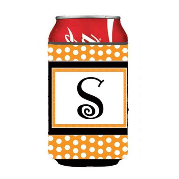 Letter S Initial Monogram - Orange Polkadots Can Or Bottle  Hugger