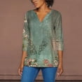 thumbnail image 2 of DondPO Womens Tops Womens 3/4 Sleeve Tops Summer Casual V Neck Tshirt Ladies 2024 Floral Print Daily Tees Tunic Blouses Blouses for Women Oversized Tshirts for Women Bronze L, 2 of 5