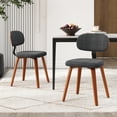 thumbnail image 2 of Giantex Wooden Dining Chairs Set of 2, Chenille Fabric Upholstered Kitchen Chairs, Walnut & Dark Grey, 2 of 9