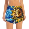 thumbnail image 2 of Picia vintage Starry Sunflower Pattern Women's 2 in 1 Athletic Running Shorts High Waisted Workout Casual Gym Sweat Shorts with Comfy Liner Zipper Pockets-Medium, 2 of 9