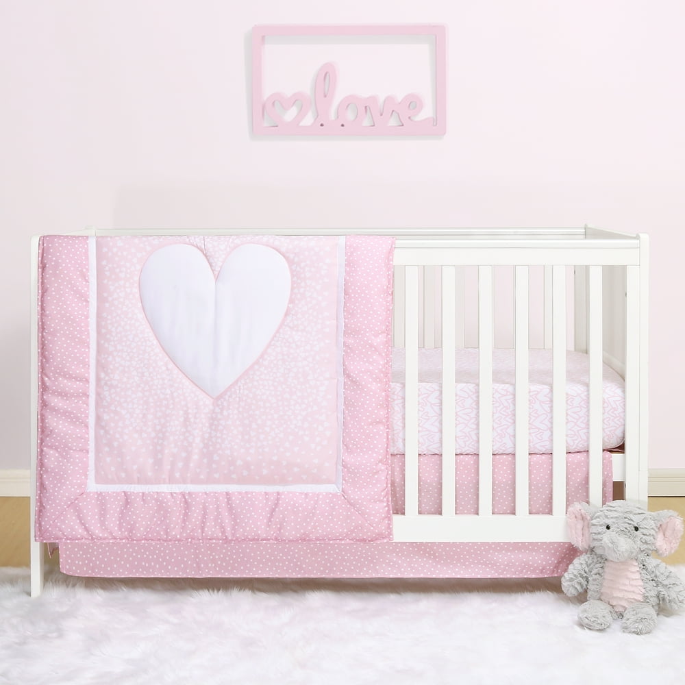 The Peanutshell, Hearts of Love Baby Girl Crib Bedding Set, 3pc