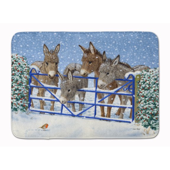 Donkeys and Robin at the Fence Machine Washable Memory Foam Mat