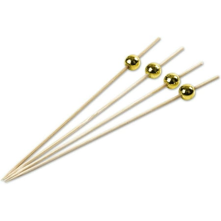 

Natural Bamboo Drink Stirrer Cocktail Picks 5-Inch Long with Gold Pearl Bead Wood Swizzle Stick Pearl Toothpicks 100 Pack Cocktails Hors D oeuvres Party Appetizers Champagne Bar