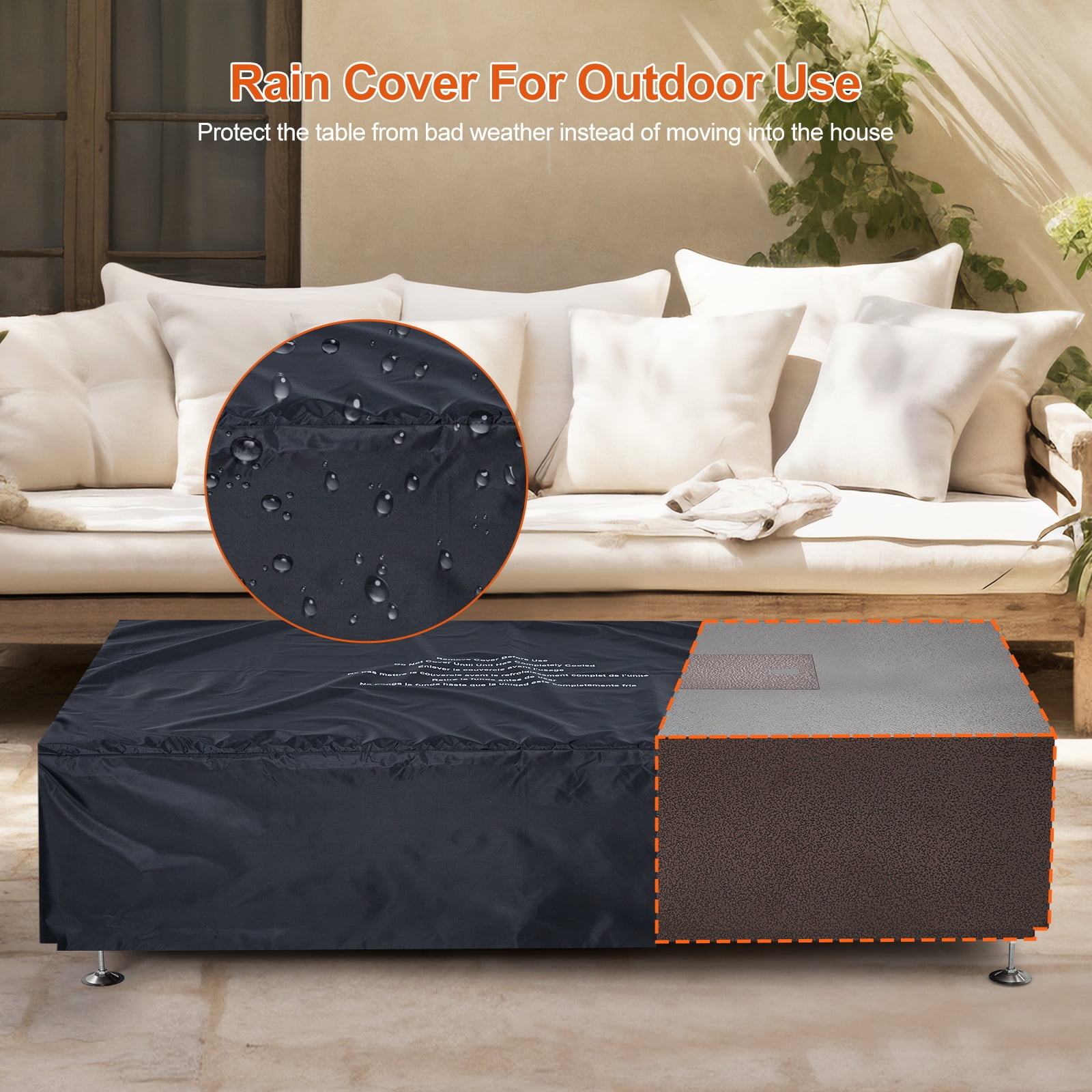 Petyee 48" Outdoor Propane Fire Pit Table with Side Table, 50,000 BTU Rectangle Fire Table w/Wind Guard, Fire Glass & Waterproof Cover for Patio, Deck, Garden, Indoor