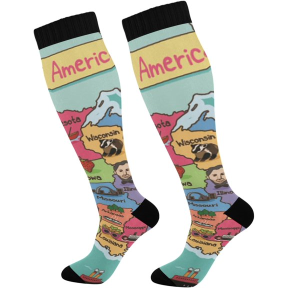 FREEAMG American Map Compression Socks for Women and Men, 1 Pair
