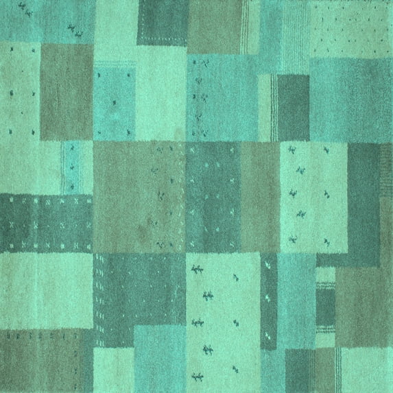 Ahgly Company Machine Washable Indoor Square Patchwork Turquoise Blue Transitional Area Rugs, 8' Square
