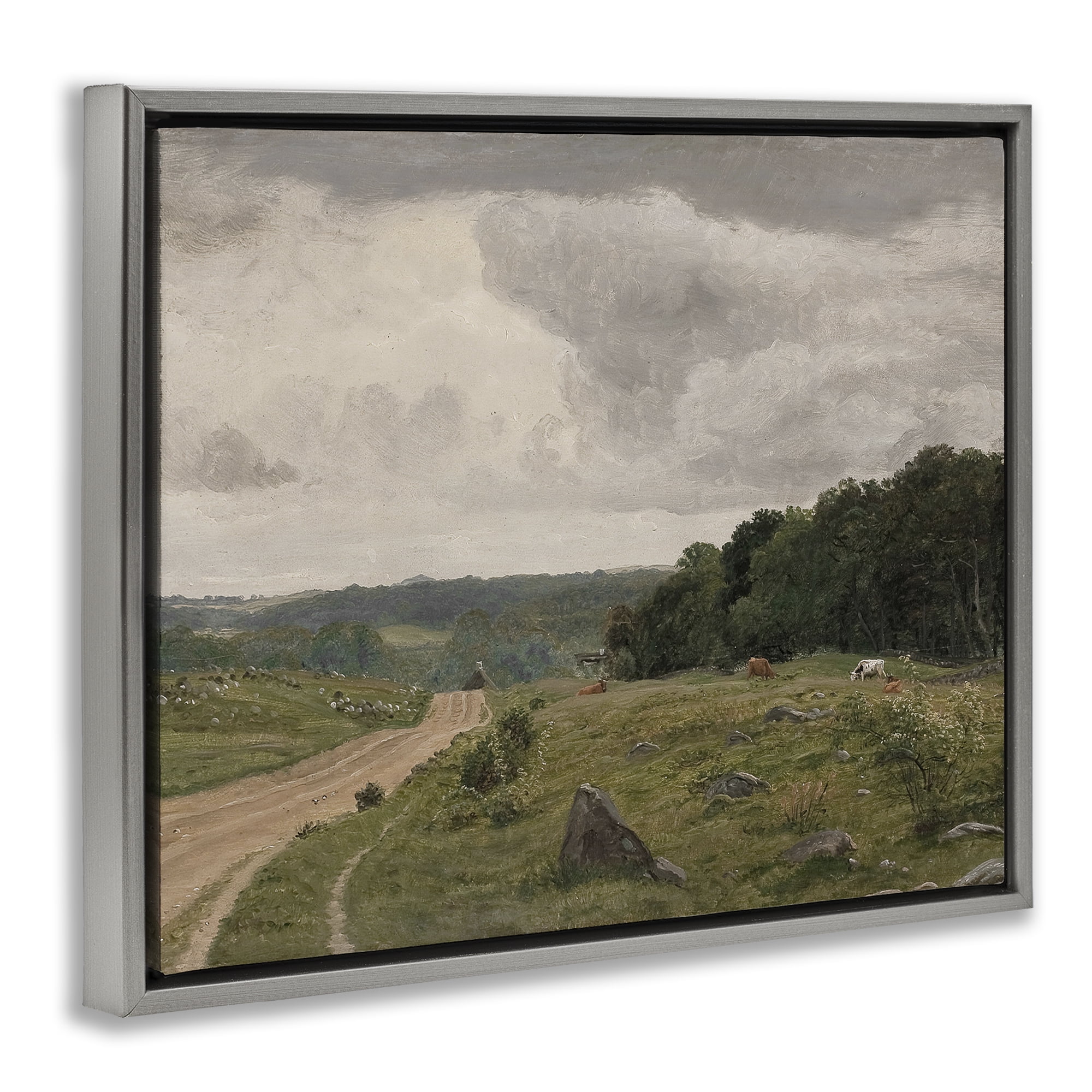 Stupell Industries To The Country Landscape Landscape Painting Gray Floater Framed Art Print Wall Art, 31 x 25