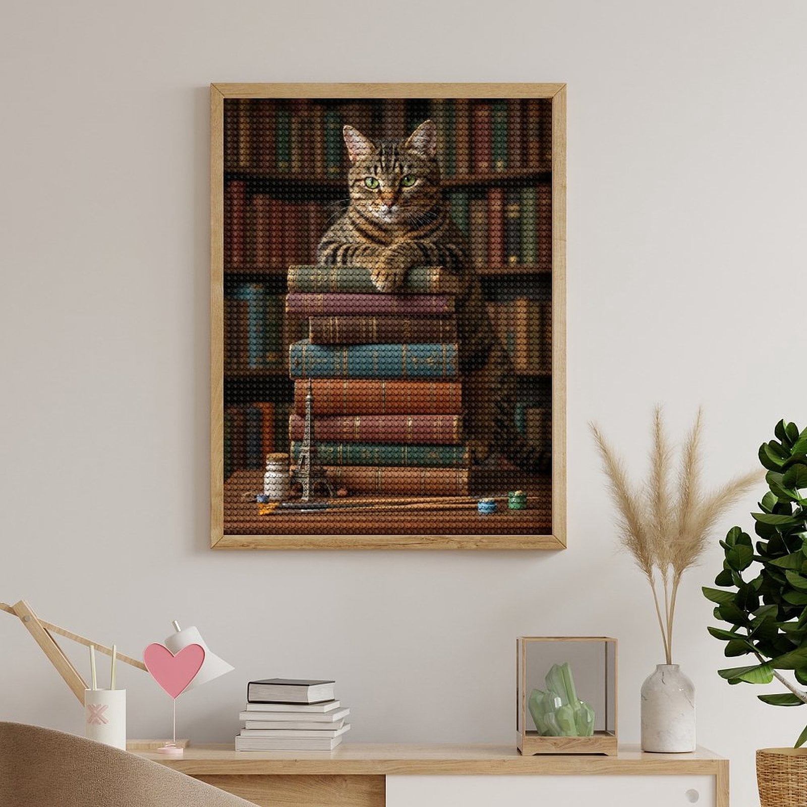Diamond Art Kits for Adults - Cat Bookshelf Stack Eiffel Model 5d Diamond Painting for Adults, Diamond Art for Adults Beginners, Frameless Diamond Painting Kits for Adults for Home Wall Decor